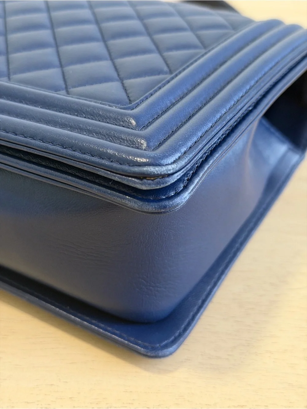 CHANEL Navy Boy Flap Bag Quilted Lambskin Medium with Aged Hardware